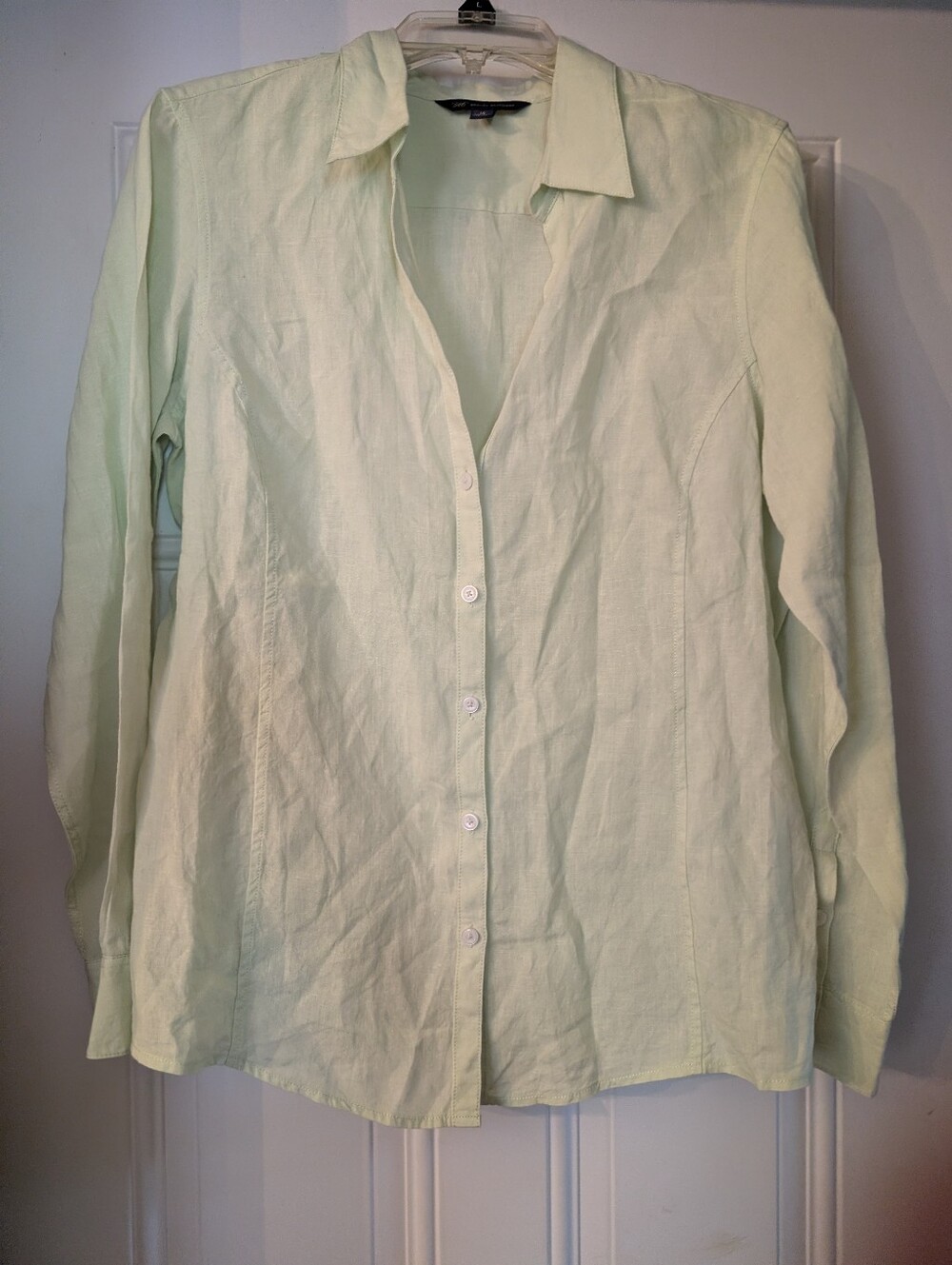 BROOKS BROTHERS 346 - 14 Lime Green Linen Long Sleeve Collared Button Down Top